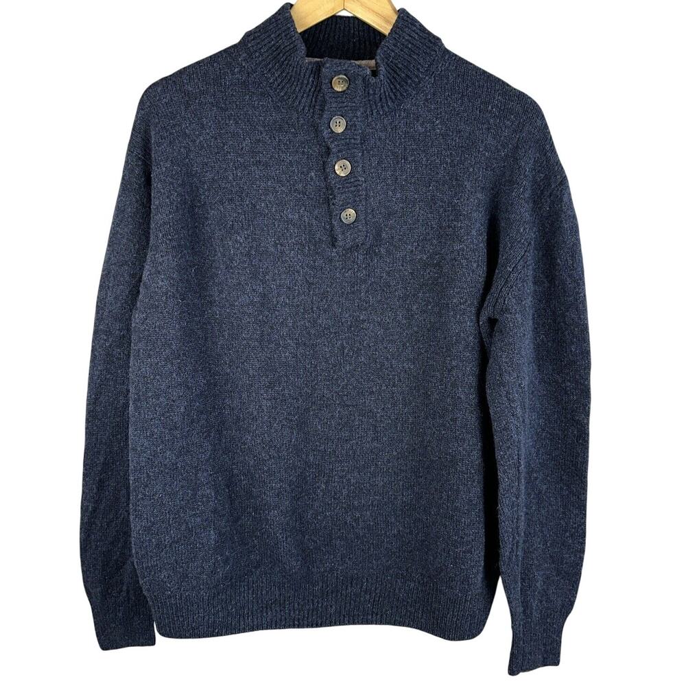 Enzo Mantovani‎ Mens Chunky Henley Sweater Size Large Blue 100% Wool
